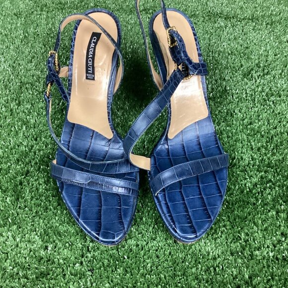 Vintage Claudia Ciuti Blue Sandal Heel Pumps 10M - Picture 2 of 13
